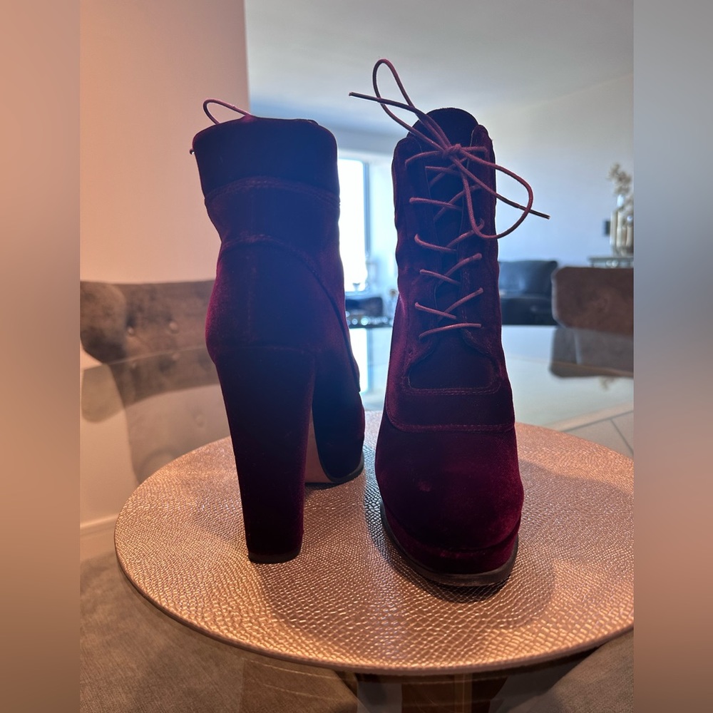 Stuart Weitzman Velvet Lace-Up Platform Boots